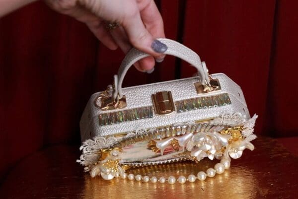 SOLD! 9362 Victorian PU Leather Marie Antoinette Embellished Handbag - Image 3