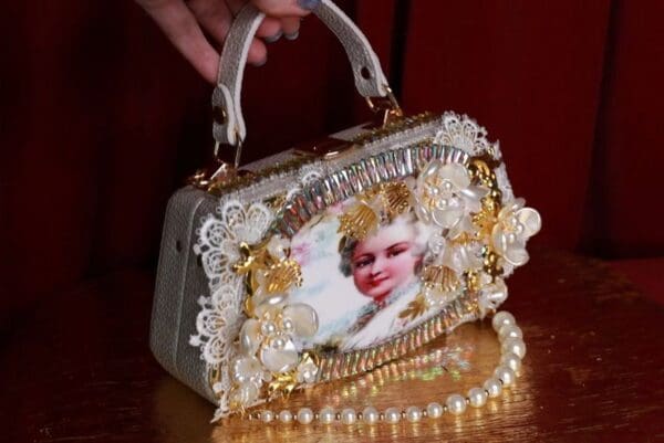 SOLD! 9362 Victorian PU Leather Marie Antoinette Embellished Handbag - Image 5
