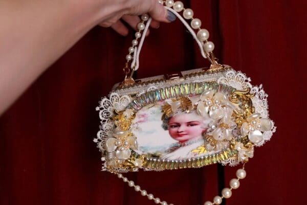 SOLD! 9362 Victorian PU Leather Marie Antoinette Embellished Handbag - Image 6