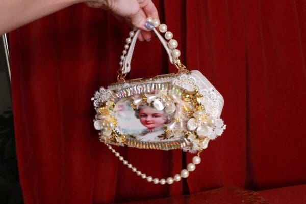 SOLD! 9362 Victorian PU Leather Marie Antoinette Embellished Handbag - Image 7