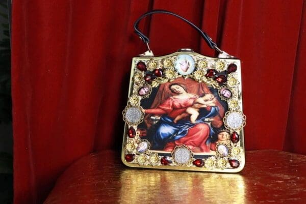 SOLD! 9363 Virgin Mary PU Leather Embellished Handbag - Image 2