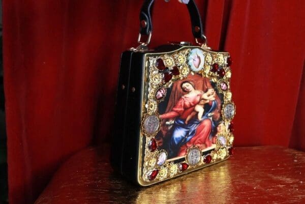 SOLD! 9363 Virgin Mary PU Leather Embellished Handbag - Image 3