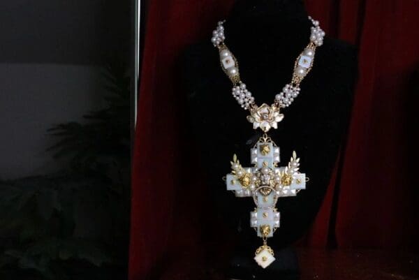 SOLD! 9364 Iridescent Cross Lion Tigers Baroque Massive Necklace - Image 3