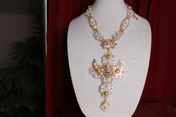 SOLD! 9364 Iridescent Cross Lion Tigers Baroque Massive Necklace - Image 7