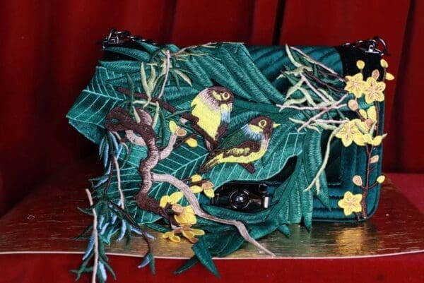 SOLD! 9370 Baroque Velvet Birds Embellished Handbag - Image 2