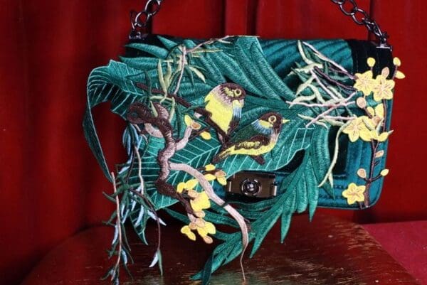 SOLD! 9370 Baroque Velvet Birds Embellished Handbag - Image 3