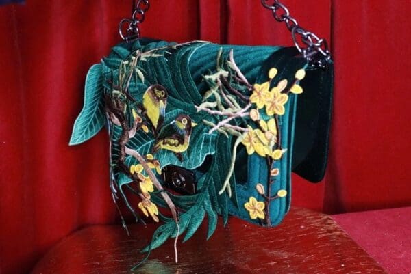 SOLD! 9370 Baroque Velvet Birds Embellished Handbag - Image 4
