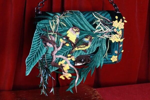 SOLD! 9370 Baroque Velvet Birds Embellished Handbag - Image 8