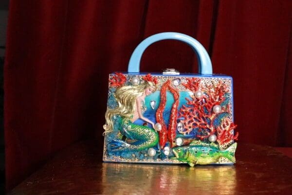 SOLD! 9372 Baroque Boutique Style Mermaid Seahorses Nautical Embellished Handbag - Image 2