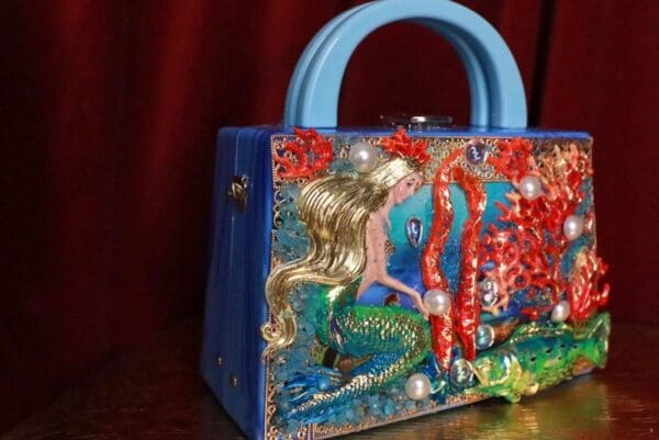 SOLD! 9372 Baroque Boutique Style Mermaid Seahorses Nautical Embellished Handbag - Image 3