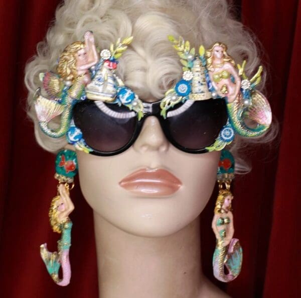 SOLD! 9377 Nautical Faced Mermaids Hand Painted Pearlish Earrings - Image 2