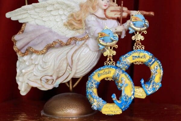 SOLD! 9378 Nautical Light Weight Life RingHand Painted Pearlish Earrings