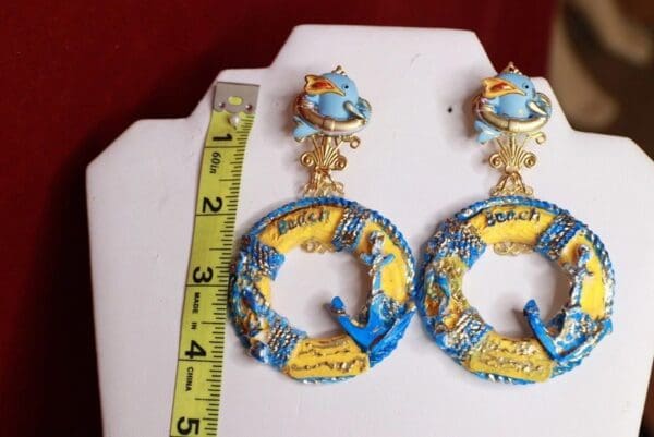 SOLD! 9378 Nautical Light Weight Life RingHand Painted Pearlish Earrings - Image 5