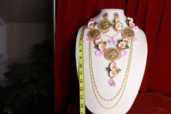SOLD! 9384 Set Of Baroque Roman coin Lily Calla Necklace+ Earrings - Image 4