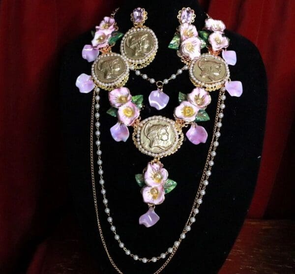 SOLD! 9384 Set Of Baroque Roman coin Lily Calla Necklace+ Earrings