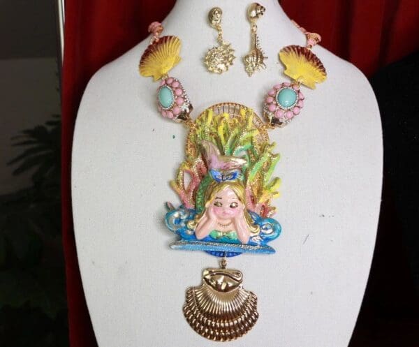 SOLD! 9386 Set Of Nautical Little Mermaid Necklace+ Earrings - Image 2