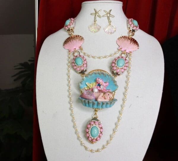 SOLD! 9387 Set Of Nautical Little Mermaid Necklace+ Earrings - Image 4