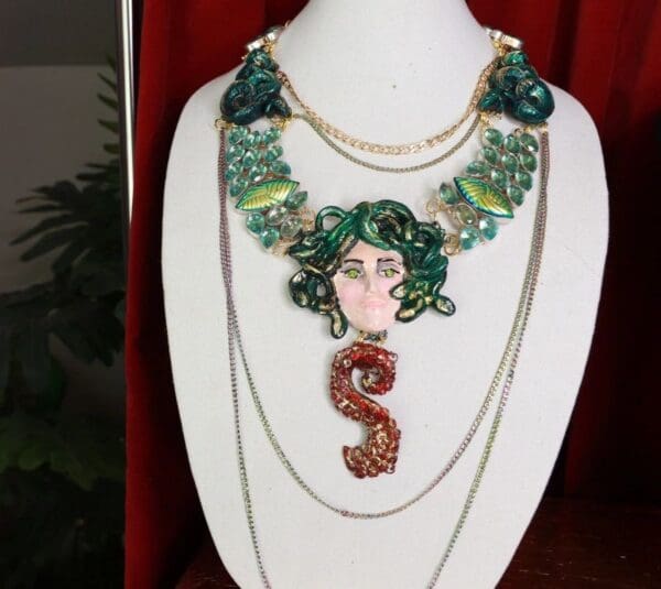 SOLD! 9404 Art Jewelry Medusa Gorgon Genuine Topaz Gemstones Necklace - Image 8