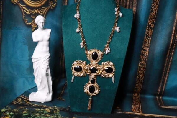 SOLD! 85 Baroque Exaggerated Black Rhinestones Cross Necklace - Image 2
