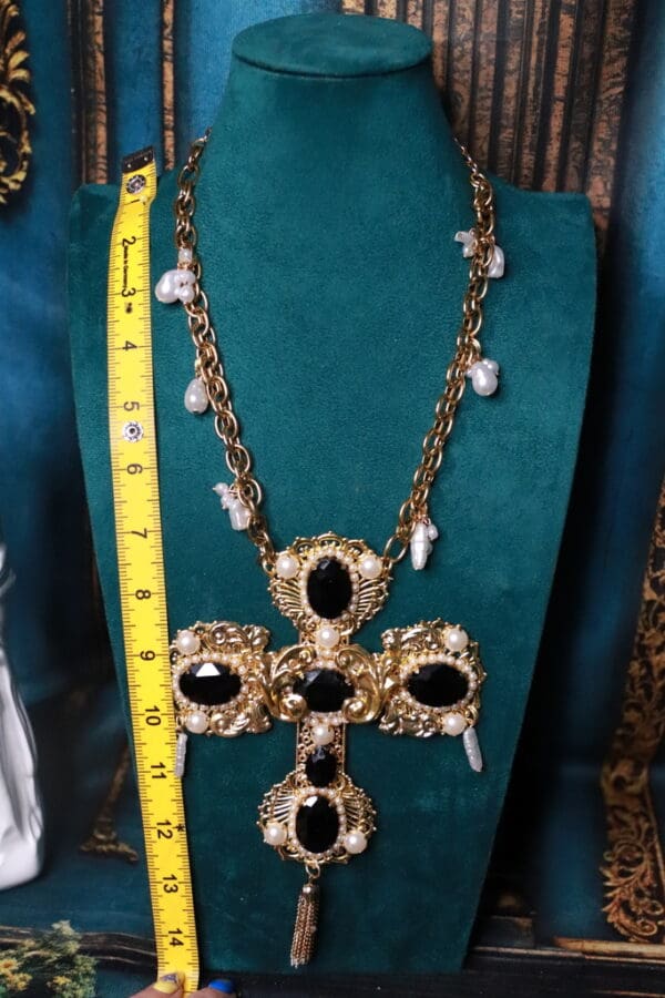 SOLD! 85 Baroque Exaggerated Black Rhinestones Cross Necklace - Image 5