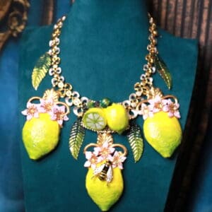 SOLD! 105 Sicilian 3 Large Lemons Bee Statement Necklace