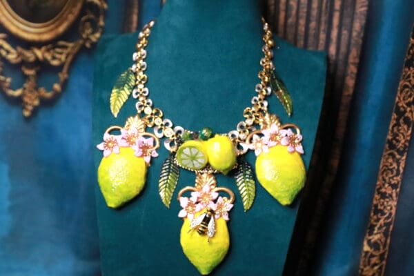 SOLD! 105 Sicilian 3 Large Lemons Bee Statement Necklace