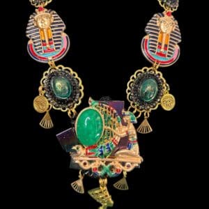 SOLD!74 Egyptian revival Genuine Gemstones Statement Necklace