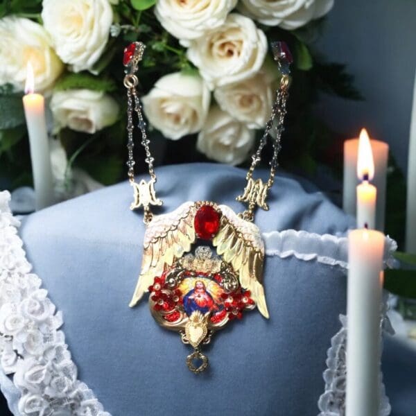 67 Jesus Winged Red Massive Statement Necklace