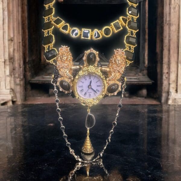 SOLD! 82 Baroque Watch Lions Black Statement Necklace