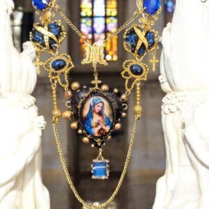 64 Virgin Mary Heart Blue Cameo Necklace