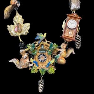 65 Oak Squirrels Clock Art Jewelry Unusual Necklace