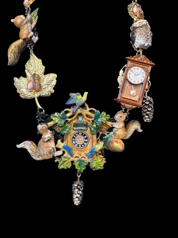 65 Oak Squirrels Clock Art Jewelry Unusual Necklace