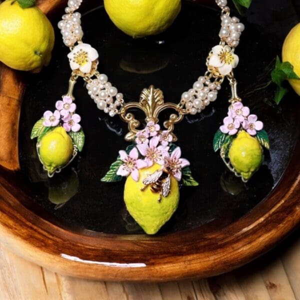 SOLD! 95 Sicilian Lemons Bee Necklace