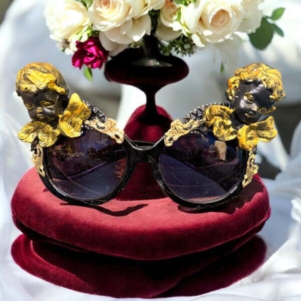 59 Baroque Black Cherubs Gold Embellished Sunglasses