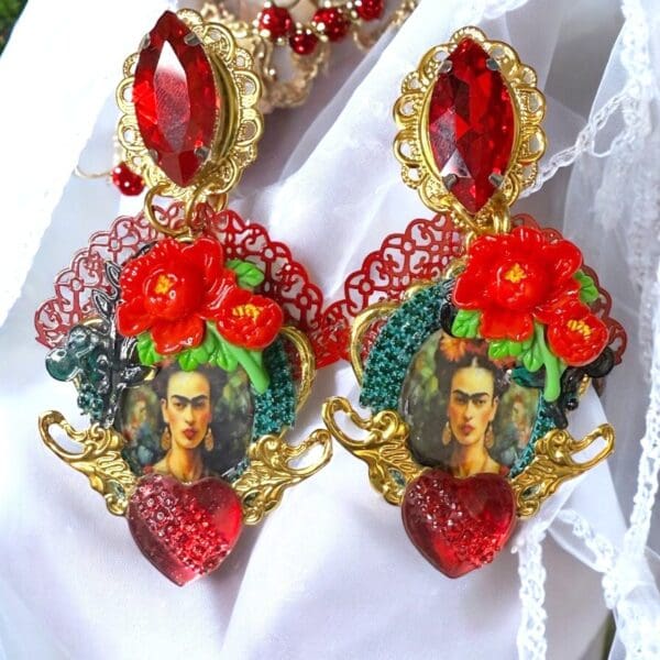 51Frida Kahlo Red Stone Earrings