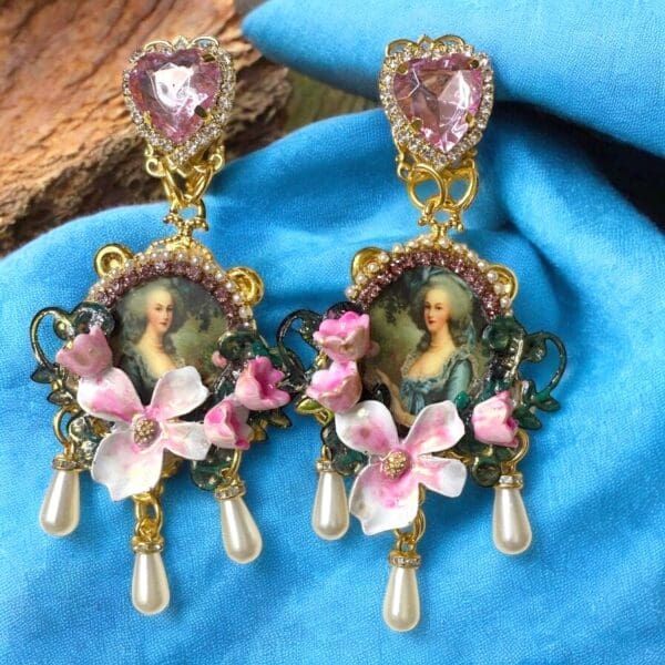 56 Victorian Marie Antoinette Flower Pearl Earrings