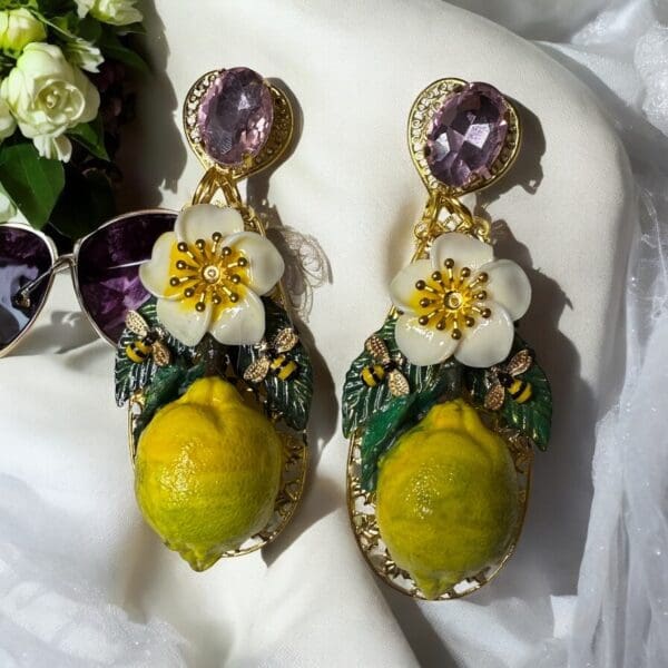 SOLD! 89 Sicilian Large Realistic Lemon Earrings Studs
