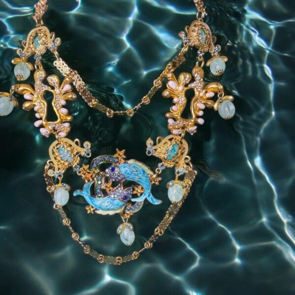 88 Nautical Enamel Fish Pieces Unusual Necklace