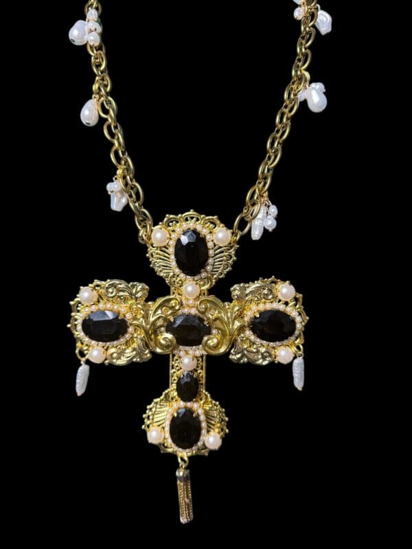 SOLD! 85 Baroque Exaggerated Black Rhinestones Cross Necklace - Image 9