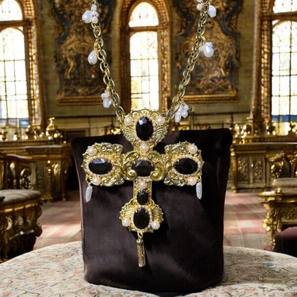 SOLD! 85 Baroque Exaggerated Black Rhinestones Cross Necklace