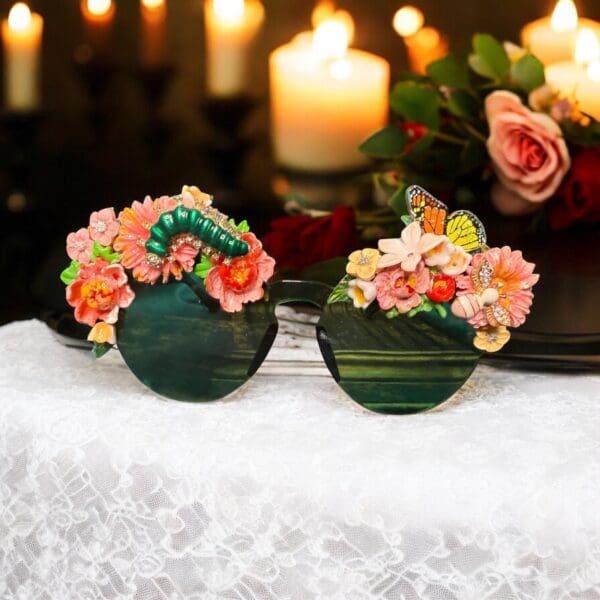 SOLD! 114 Green Embellished Flower Sunglasses