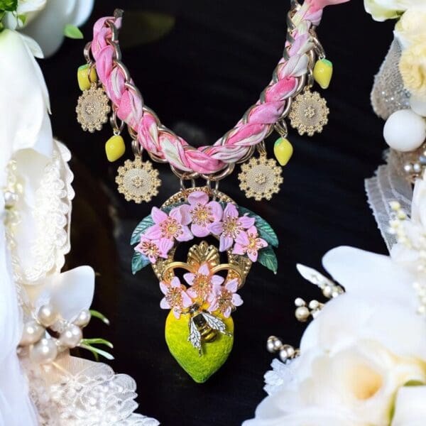 112 Baroque Lemon Fruit Ribbon Necklace