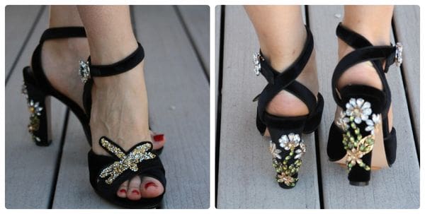 A close up of two pairs of shoes on the ground