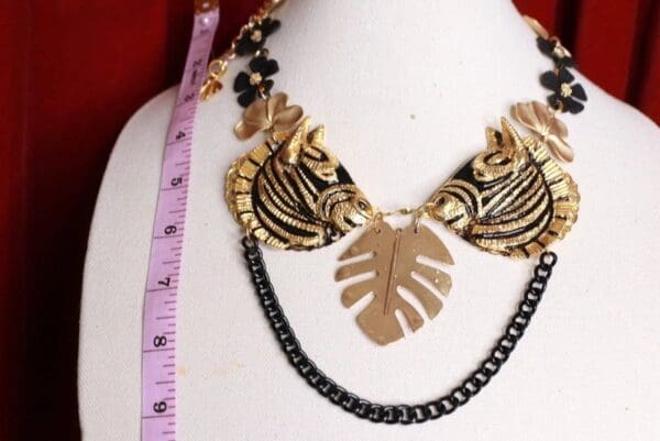 SOLD! 9424 Baroque Metal Faced Zebras Leaf Flower Massive Necklace - Image 4