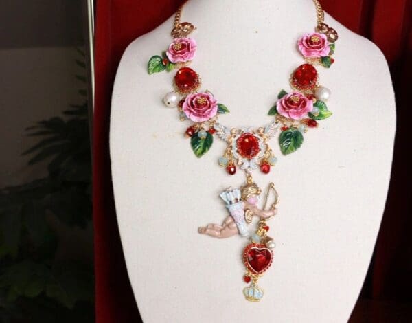 SOLD! 9426 Baroque Cupid Cherub Roses Massive Necklace - Image 4