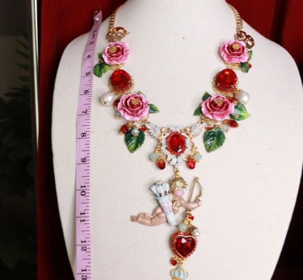 SOLD! 9426 Baroque Cupid Cherub Roses Massive Necklace - Image 5