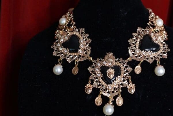 SOLD! 9428 Baroque Black Sacred Hearts Massive Necklace - Image 2