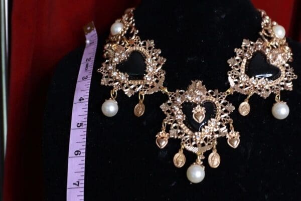 SOLD! 9428 Baroque Black Sacred Hearts Massive Necklace - Image 6