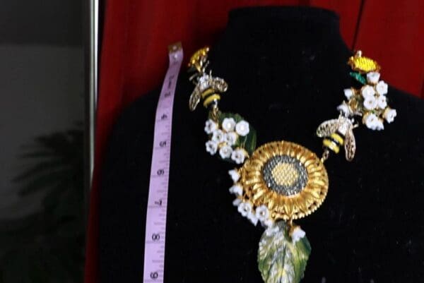 SOLD! 9430 Baroque Enamel Sunflower Bee Necklace Choker - Image 3