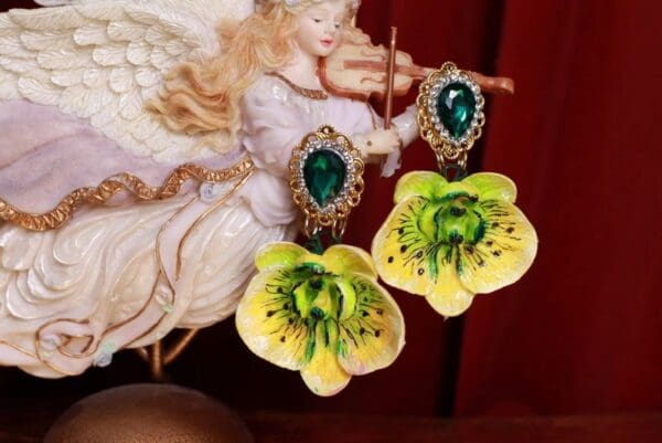 SOLD! 9448 Vivid Art Nouveau Orchid Dangle Earrings